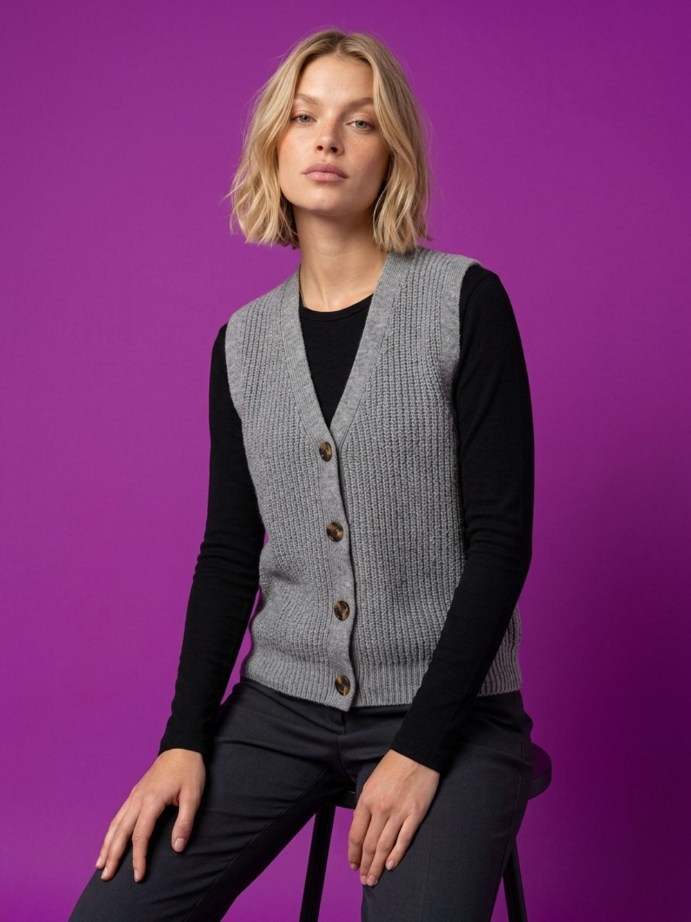Boho Button-Front Knit Vest